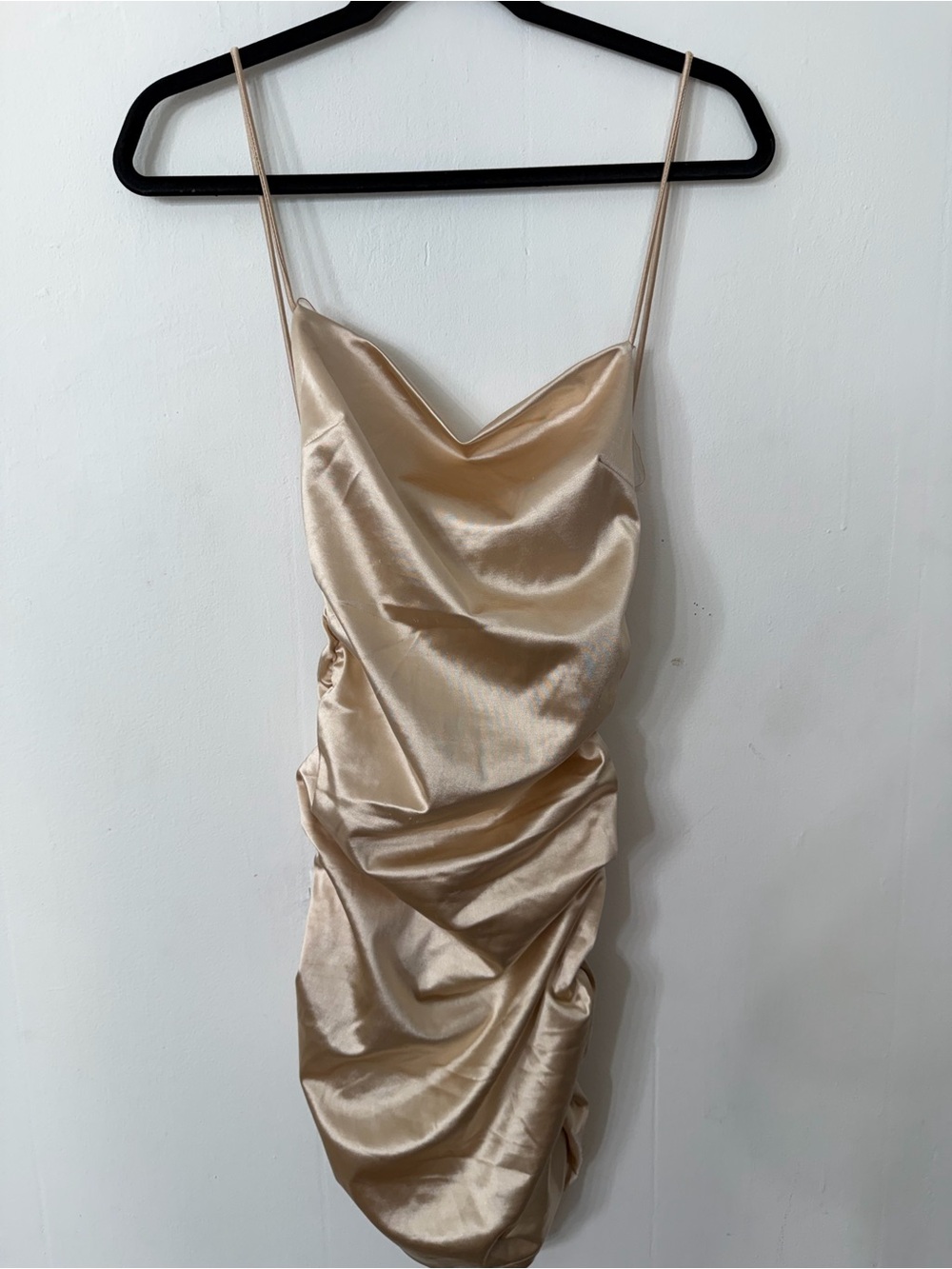 Better Be Champagne Satin Cowl Ruched Slip Dress